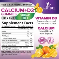 Calcium Supplements for Women & Men, Sugar Free Calcium with 400 IU Vitamin D3 Gummy Bone, Teeth & Immune Health - 60 Gummies By Nature's Nutrition