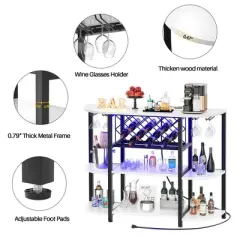 Aheaplus 47.24" Storage Wine Cabinet with Lights and Outlets