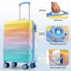 Gulches 20" Carry-on Luggage with Cup Holder &uml;C Lightweight Glossy Hardshell Suitcases with Spinner Wheels, TSA Lock, Airline Approved, 2 Piece Set