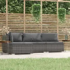 vidaXL 4 Piece Patio Lounge Set with Cushions - Durable Poly Rattan Outdoor Furniture with Waterproof PE Rattan - Gray and Anthracite