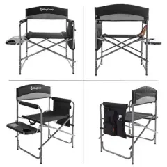 KingCamp Padded Outdoor Director Chair with Side Table, Integrated Cupholder, & Pockets for Camping, Sporting Events, or Picnics, Black/Grey (2 Pack)