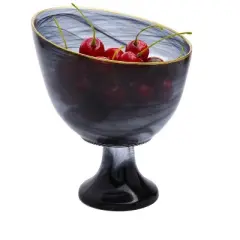 Classic Touch Black Alabaster Footed Candy Bowl with Gold Trim-7"D