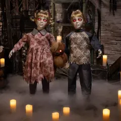 Morris Costumes 3 Ft. Animated Light-Up Apocalypse Twins with Stuffed Bear Halloween Decoration
