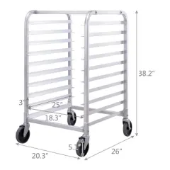 Costway 10 Sheet Aluminum Bakery Rack Silver Commercial Cookie Bun Pan Kitchen W/Wheel