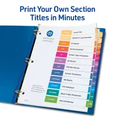 Avery Jan-Dec Dividers for 3 Ring Binders, 12 Tabs per Set, Customizable Table of Contents, Multicolor Tabs (3 Sets of 44128)