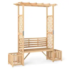 Costway Patio Garden Bench Arbor Arch with Pergola Planting Box Side Trellis for Vines