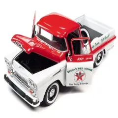 1958 Chevrolet Apache Fleetside Truck White and Red "Brock's Full Service - Texaco" w/Tires 1/24 Diecast Model Car by Auto World