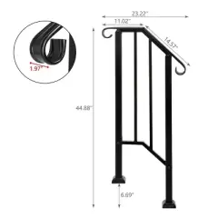 Racxily Outdoor Stair Handrail for 1 to 4 Steps Black Carbon, Steel Transitional Hand Rail Kit, Seniors Entryway Step Support