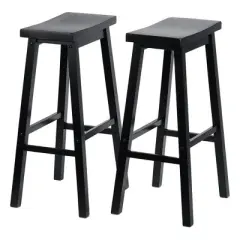 PJ Wood Classic Saddle-Seat 29" Tall Kitchen Counter Stools for Homes, Dining Spaces, and Bars with Backless Seats and 4 Square Legs, Black (10 Pack)