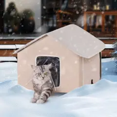 VEVOR Elevated Heated Cat House, Outdoor Kitty Shelter with Adjustable Temperature and Timer, 600D Oxford Cloth Foldable Cat Shelter, Brown (Middle)