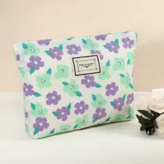 Unique Bargains Large Capacity Canvas Floral Makeup Bag Purple 10.63"x1.97"x8.46" 1 Pc