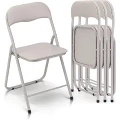 Acekool Folding Chairs Set of 4 with Cushions, Portable Metal Folding Chairs for Indoor & Outdoor Use, Stackable with Non-Slip Feet, Beige