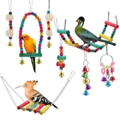 Unique Bargains Bird Toys Coconut Hideaway with Ladder Swing