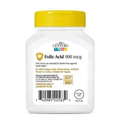 21st Century Folic Acid 800mcg Tablets, 180 Count