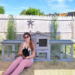 Aivituvin Extra Large Rabbit Hutch | Chicken Coop for 2-3 Small Pets (Inner Space 9.6ft&sup2;)-AIR04-B