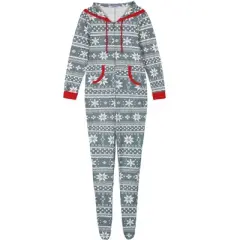 cheibear Christmas Family One Piece Romper PJ's Zipper Jumpsuit Xmas Party Loungewear with Pockets