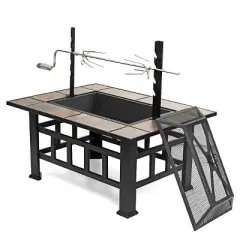 SINGLYFIRE 37" Large Fire Pit with Ceramic Table & BBQ Grill Burning Fire Bowl for Backyard Garden