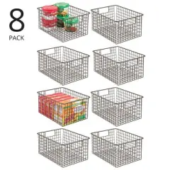 mDesign Metal Wire Food Organizer Basket with Built-In Handles, 8 Pack, Bronze