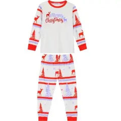 cheibear Christmas Sleepwear Long Sleeve Tee with Pants Lounge Holiday Family Pajama Sets Red-White