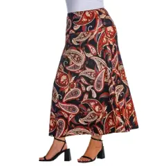 Womens Plus Size Black and Red Paisley Print Maxi Skirt