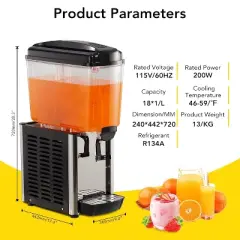 Commercial Beverage Dispenser 4.8 Gallon 1 Can Iced Drink Machine With Thermostat