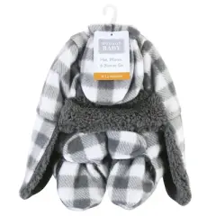 Hudson Baby Unisex Baby Trapper Hat, Mitten and Bootie Set, Charcoal White Plaid