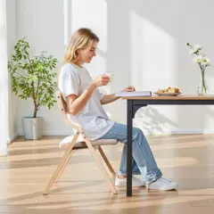 VEVOR Wooden Folding Chairs with Cushion, Set of 2, Portable Foldable Cushion Chair with Wooden Frame, Modern Padded Dining Chair, Beige