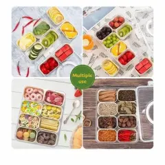 Racxily Divided Snack Box With Lid &uml;C Clear Food Storage Container With Colorful Compartments &uml;C Reusable Bento Organizer For Snacks