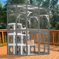 SEVOBAL Pet Crates and Houses Cat Crate Furniture Style Heavy duty Kennel Cage, Stylish Pet Crate, Multiple Functional Spaces, Grey, 49.6"*44.7"*75.6"