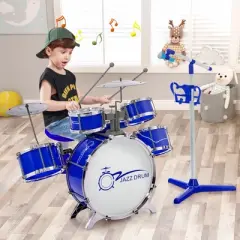 Costway Jazz Drum Set for Toddler Kids Educational Toy w/Keyboard Cymbal Microphone