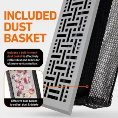 Home Intuition Basketweave Floor Vent Covers 4X10 Inch with Mesh Cover Trap Heat and Air Walkable Metal Floor Vent for HVAC Duct, Light Grey