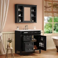 36'' Bathroom Vanity with Medicine Cabinet, Modern Bathroom Storage Cabinet with 2 Soft Closing Doors and 4 Drawers
