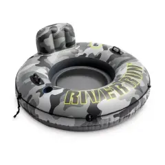 Intex 56835EP River Run I Camo Inflatable Floating Towable Water Tube Raft with Cup Holders and Handles for River, Lake, or Pools, Gray Camo (6 Pack)