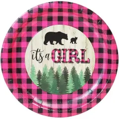 Sparkle and Bash 80-Pack It's a Girl Party Supplies, Pink Buffalo Plaid Disposable Plates Baby Shower, Gender Reveal