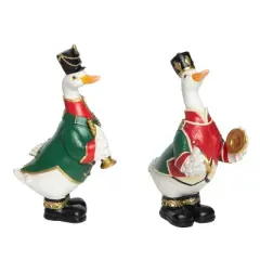 Transpac Small Resin Duck Nutcracker Figurine Set of 2 for Christmas Home Decorations and Decorative Objects