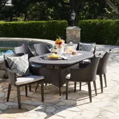 Christopher Knight Home Vickers Outdoor Wicker and Iron 7 Piece Dining Set with Cushion