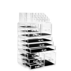 Casafield Cosmetic Makeup Organizer & Jewelry Storage Display Case, Clear Acrylic Stackable Storage Drawer Set