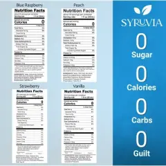 Syruvia Sugar Free Coffee Flavors Variety Pack: Blue Raspberry, Peach, Strawberry & Vanilla 25.4 fl oz Syrup
