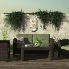 32" Resin Classical Walled Fountain with Lion Head and LED Lights Off-White - Alpine Corporation