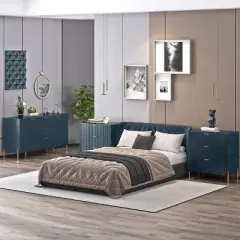Festivo 3pc Modern Elegance 3 Drawer Nightstands and 3 Drawer Dresser Set Navy
