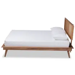 Full Nura Wood and Synthetic Rattan Platform Bed Walnut Brown - Baxton Studio