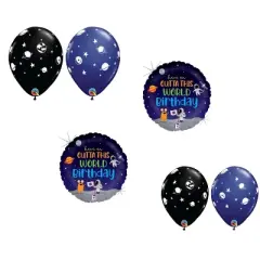LOONBALLOON Space, Alien, Rocket Theme Balloon Set, 2x Birthday Outta This World Holographic Balloons and 4x latex balllons