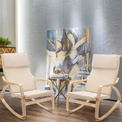 Costway Set of 2 Bentwood Rocking Chair Relax Rocker Lounge Chair w/Fabric Cushion Gray\ Beige