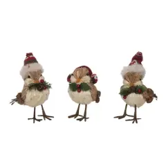 Transpac Foam Sisal Bird Hat Set of 3 Christmas Home Decorations Decorative Objects for Holiday Cheer