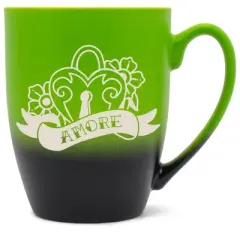 100 North Floral Heart 10 Ounce Green and Black Two Toned Ombre, Comfortably Fits Your Hands, Ceramic Tea Coffee Cup Mug, Amore