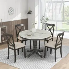 5-Piece Dining Set with Solid Wood Table and 4 Chairs, Gray - ModernLuxe