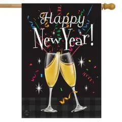 Happy New Year Double-Sided House Flag Champagne Glasses Toast 28" x 40" Briarwood Lane