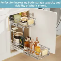 LOVMOR 2 Tier Pull Out Cabinet Organizer 10&frac12;" W x 21&frac12;" D, Slide Out Drawers with Wooden Handle, Sliding Shelves Organization