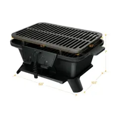 Costway Heavy Duty Cast Iron Charcoal Grill Tabletop BBQ Grill Stove for Camping Picnic