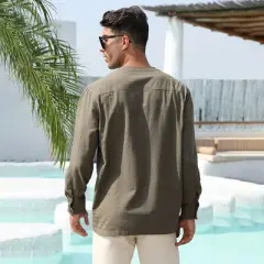 Mens Henley Shirts Long Sleeve Shirts Casual Shirts with Rolled Up Sleeve Beach T Shirts